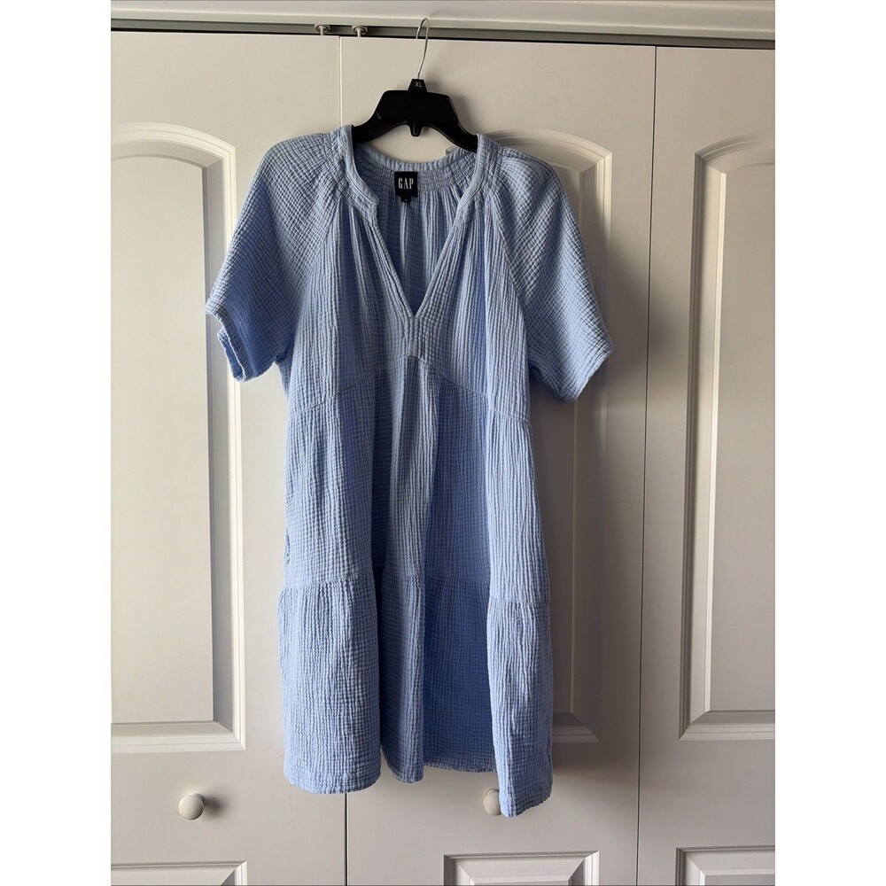 Gap Women's Relaxed Fit Soft Cotton Crinkle Gauze Tiered Dress Size Medium - Picture 2 of 4